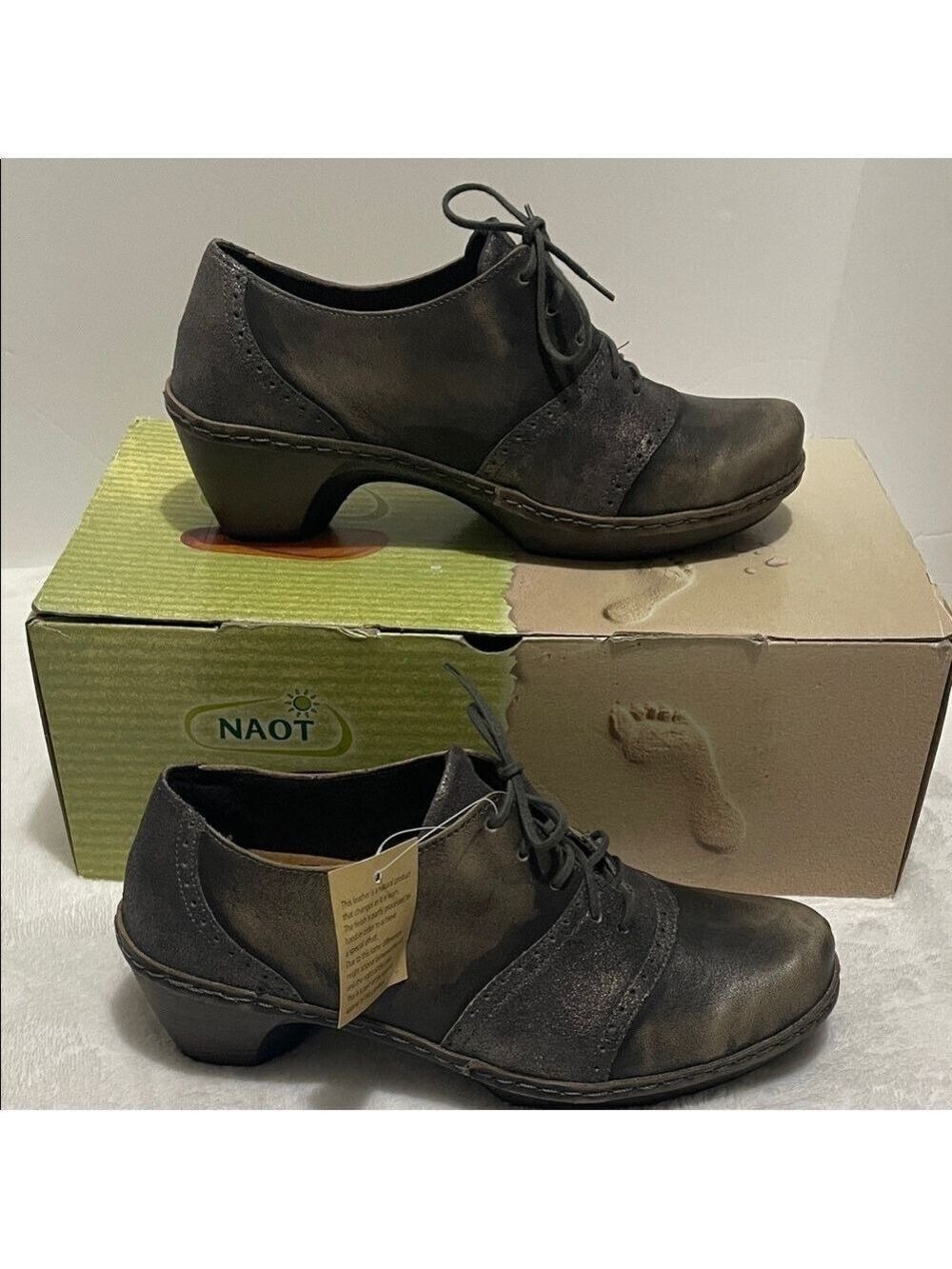 Naot Besalu Grey Shimmer & Vintage Oxford Lace Up Shoes Sz 37